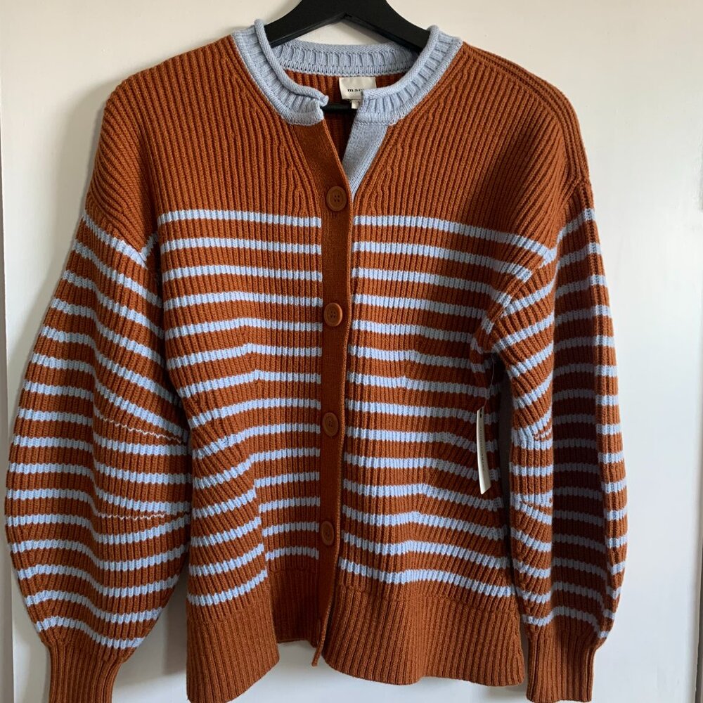 Maeve Blouson Sleeve Crew-Neck Cardigan Sweater